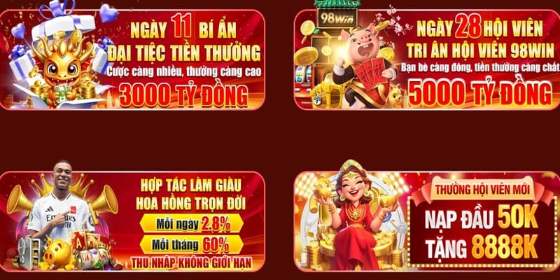 Tưng bừng ưu đãi nạp tiền tại 98win